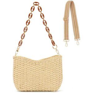 Straw Woven Shoulder Bag for Women Beige